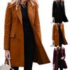 Women Jacket Solid Color Turn-down Collar Single-breasted Long Autumn Blazer for Work