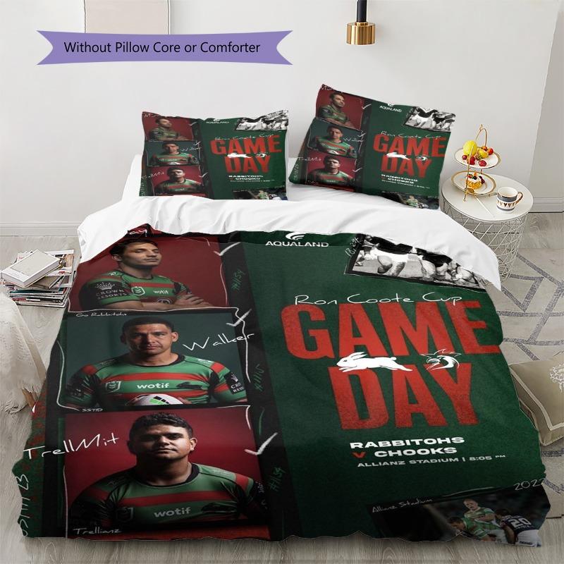 Rabbitohs Rugby Team Game Day Poster Print 3 Pieces Duvet Cover Set Rugby Fan Bedding Bedroom Home Decor Without Pillow Core