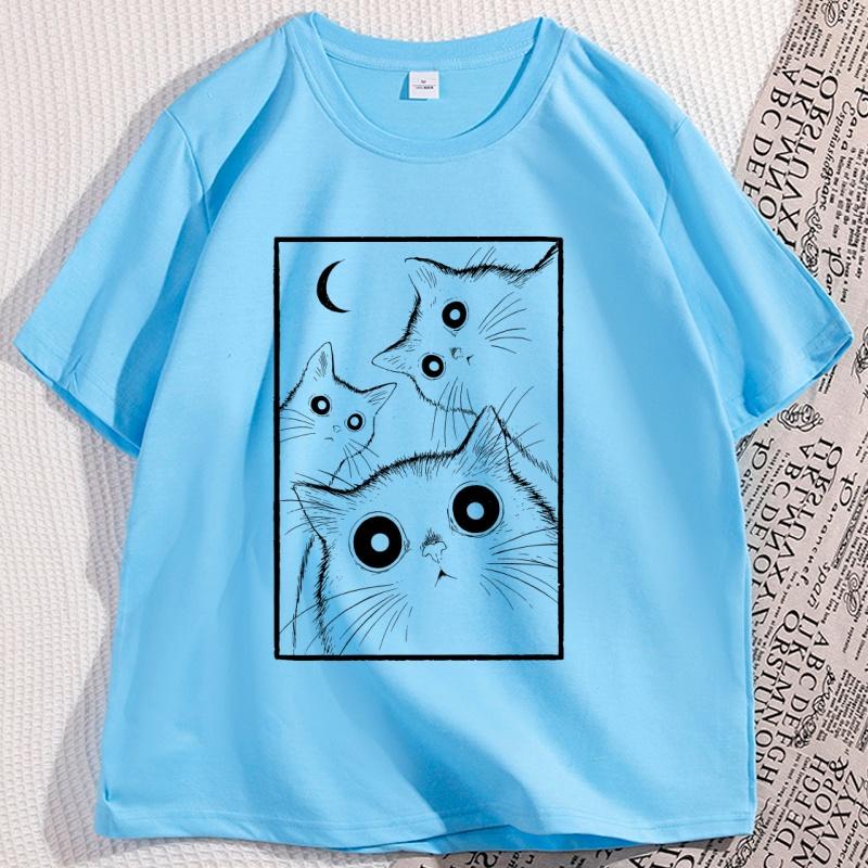 Vintage Black Cat Moon Tshirt Funny Cats Crewneck Retro Kitten  T Shirt Gothic Witchy Cat Lover Tshirt Streetwear Clothing