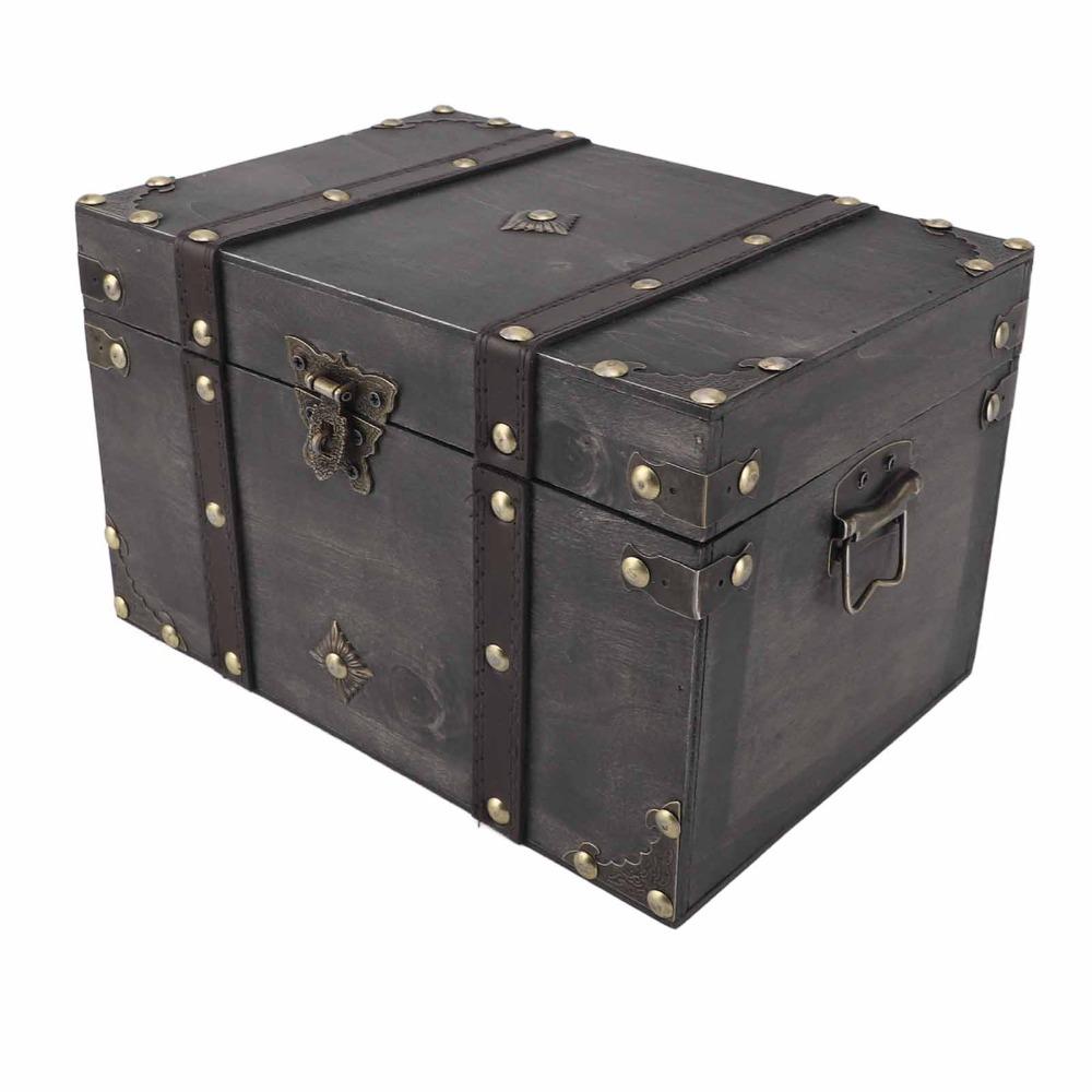 Large Decorative Treasure Chest Grey Wooden Jewelry Box Wooden Storage Box Home Bedroom Decor