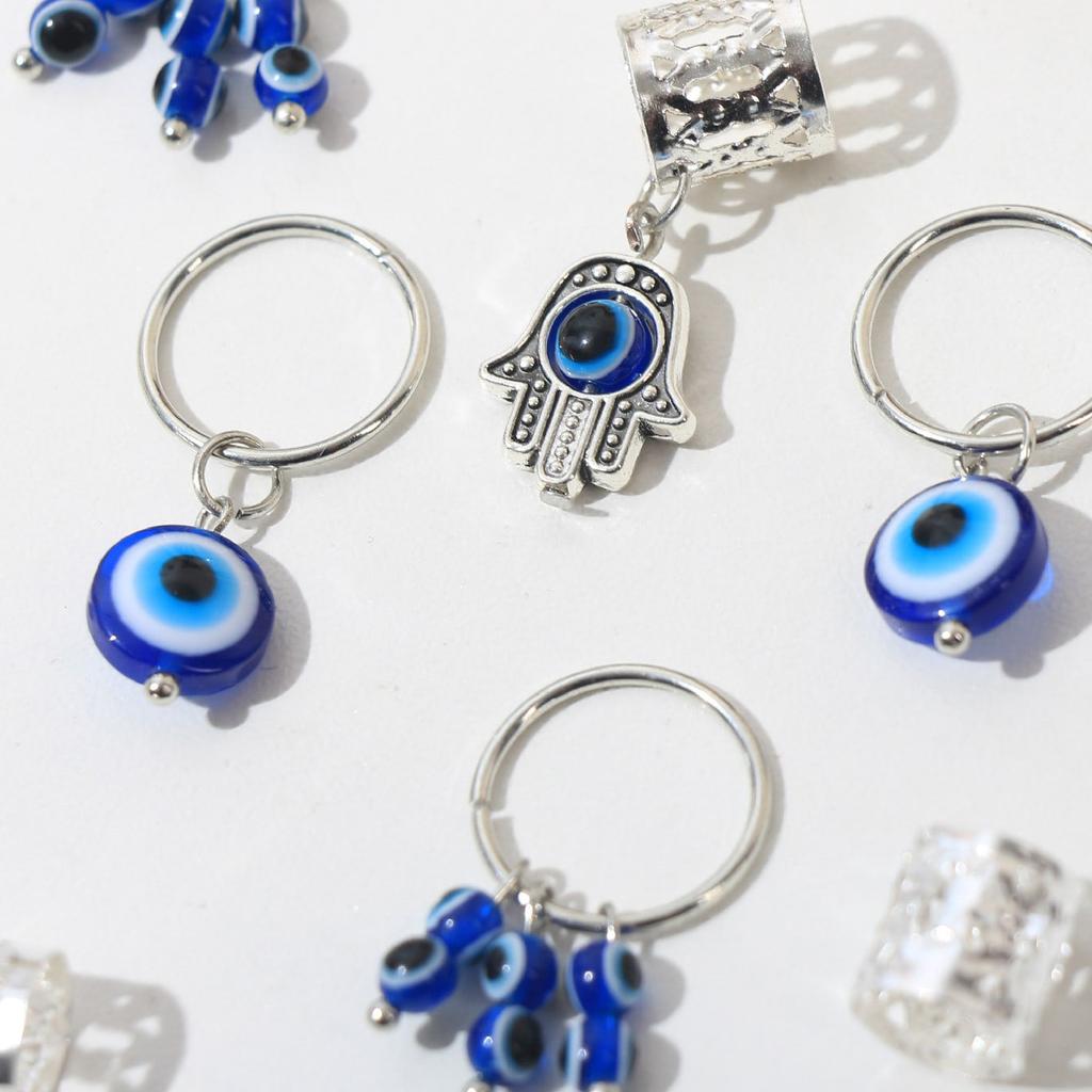 16pcs Evil Eye Pendant Metal Hair Ring Claw Dreadlock Beads Hair Braid Rings Clips Dread Hair Braiding Decoration Accessories