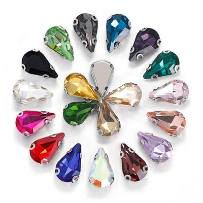 50Pcs/Pack Water Drop Shape Glitter Sewing Rhinestones Sew On 8x13mm Glass Crystal Stones With Silver Claw