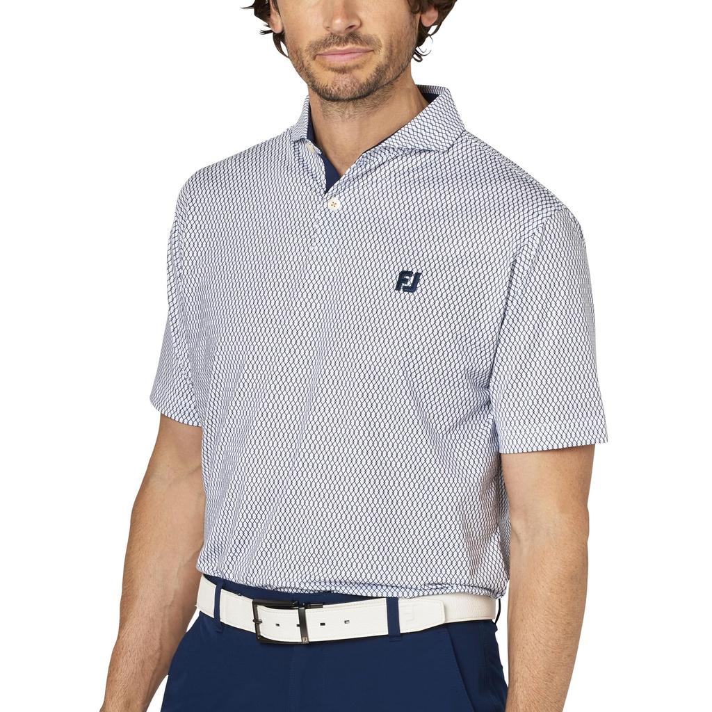 FootJoy Diamond Pattern Short Sleeve Wide Collar Golf Shirt, Navy, Men's, Size Small (FJ-S25-S23, 34552-S)