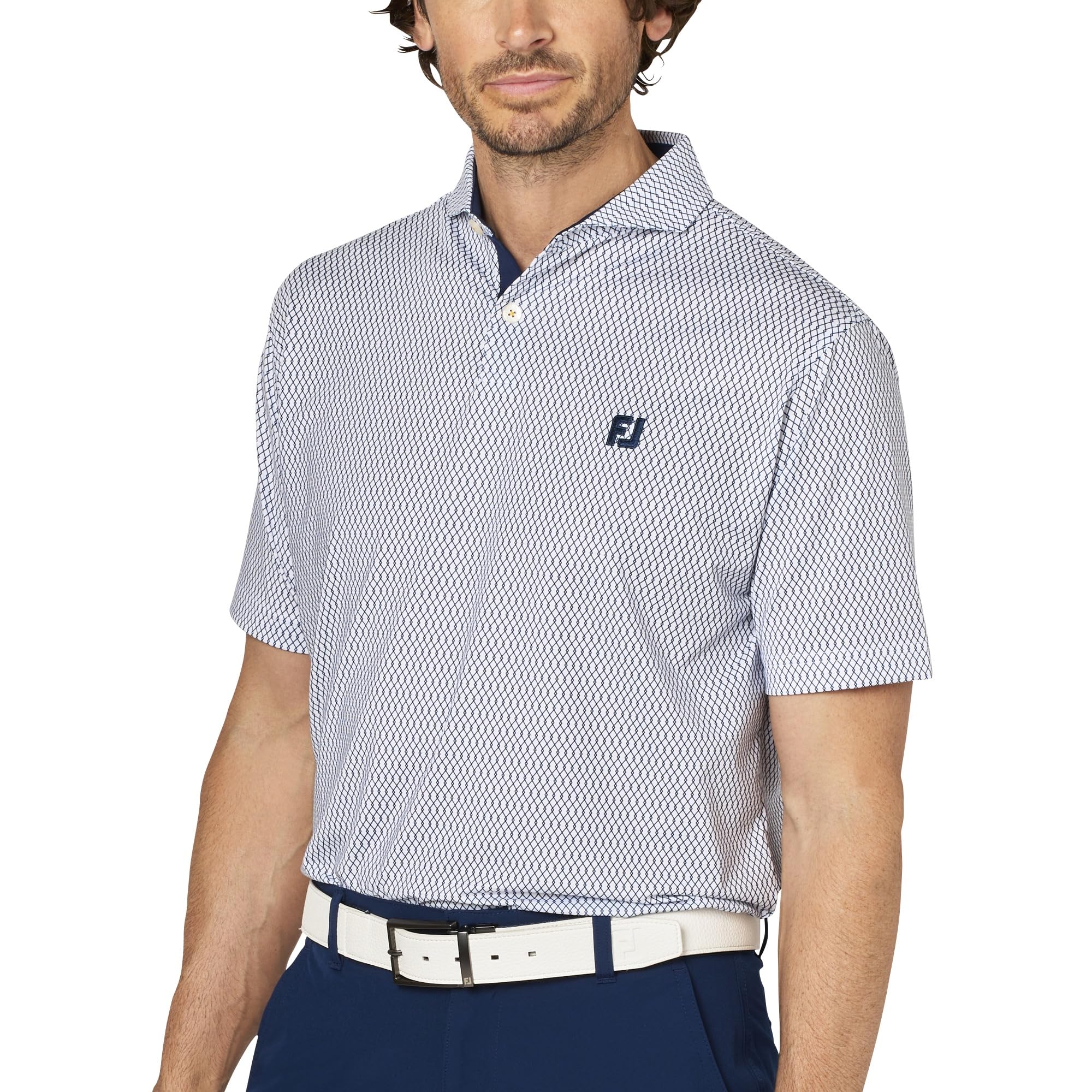 

FootJoy Diamond Pattern Short Sleeve Wide Collar Golf Shirt, Navy, Men s, Size L, FJ-S25-S23, 34552-L