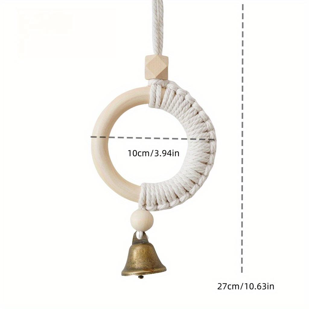 1PC Original wood color wood ring cotton rope bell pendant Japanese and Korean style wall hanging door handle car pendant