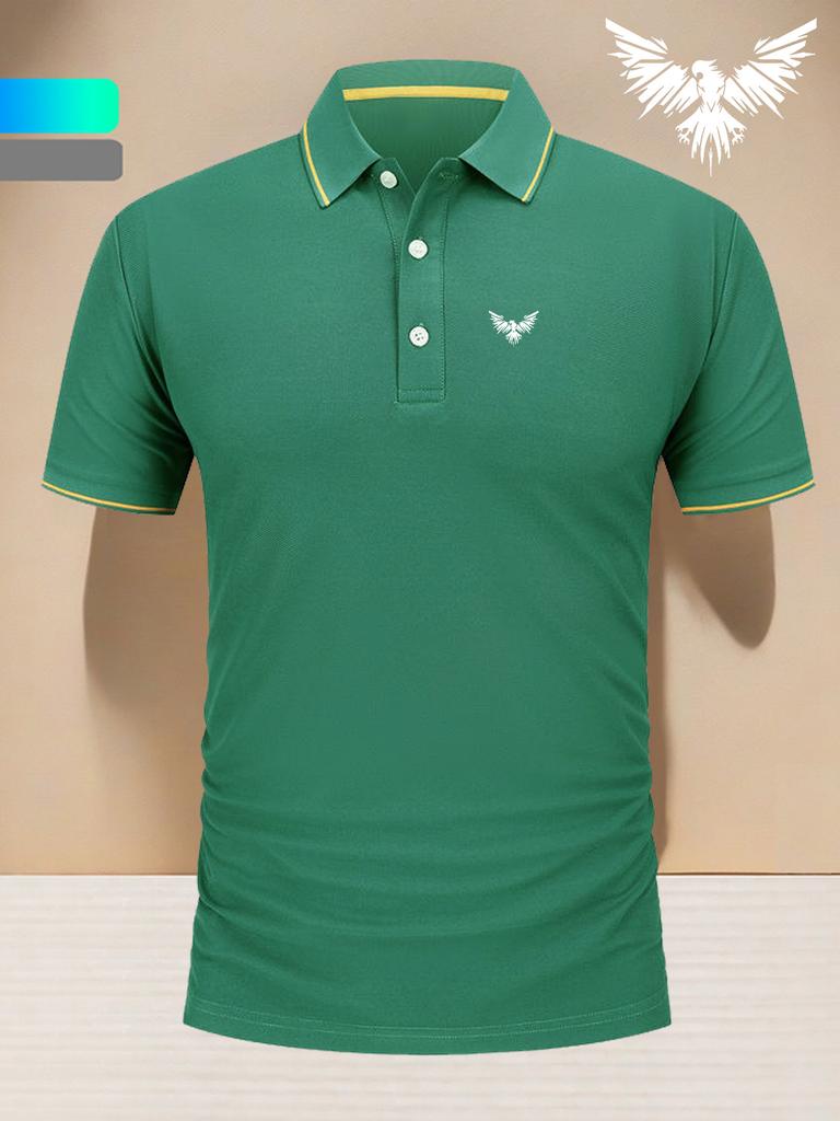 Polo Shirt for Men with Eagle Print - Breathable Short-Sleeve with a Collar Men's Work Shirts for Business Casual Daily Wear