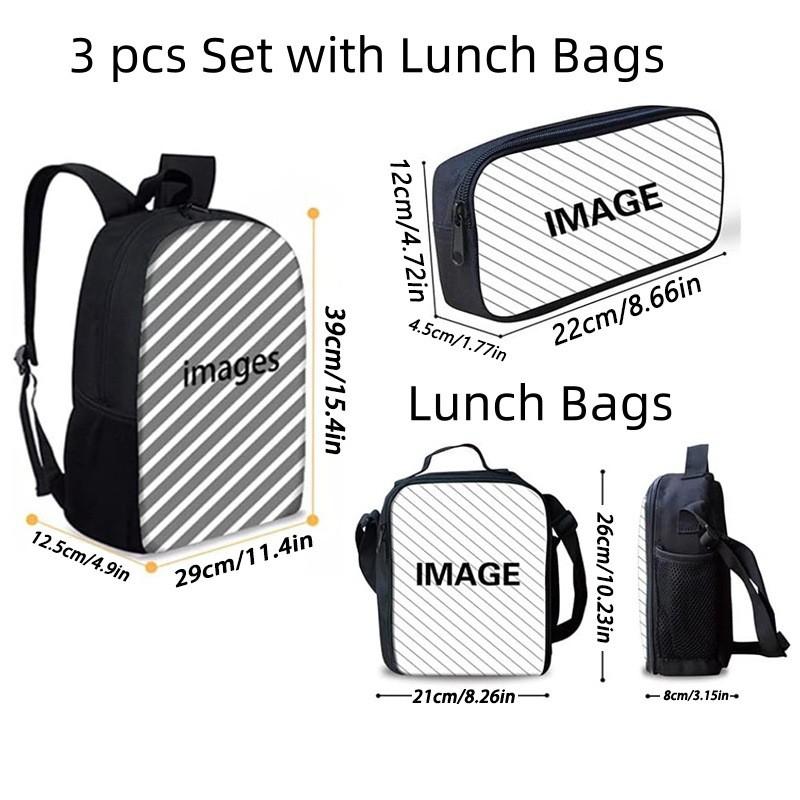 Kids Cartoon Printed Backpack Set Elementary School Bookbag Lunch Bag Pencil Case 3-Piece Bundle With Ergonomic Support
