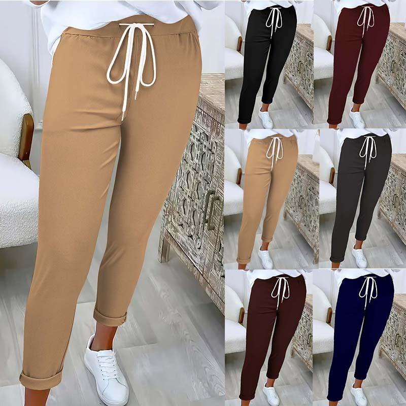 Women's Solid Color Casual Wide Pants with Elastic Drawstring Waist Trousers Casual Solid Color Pants
