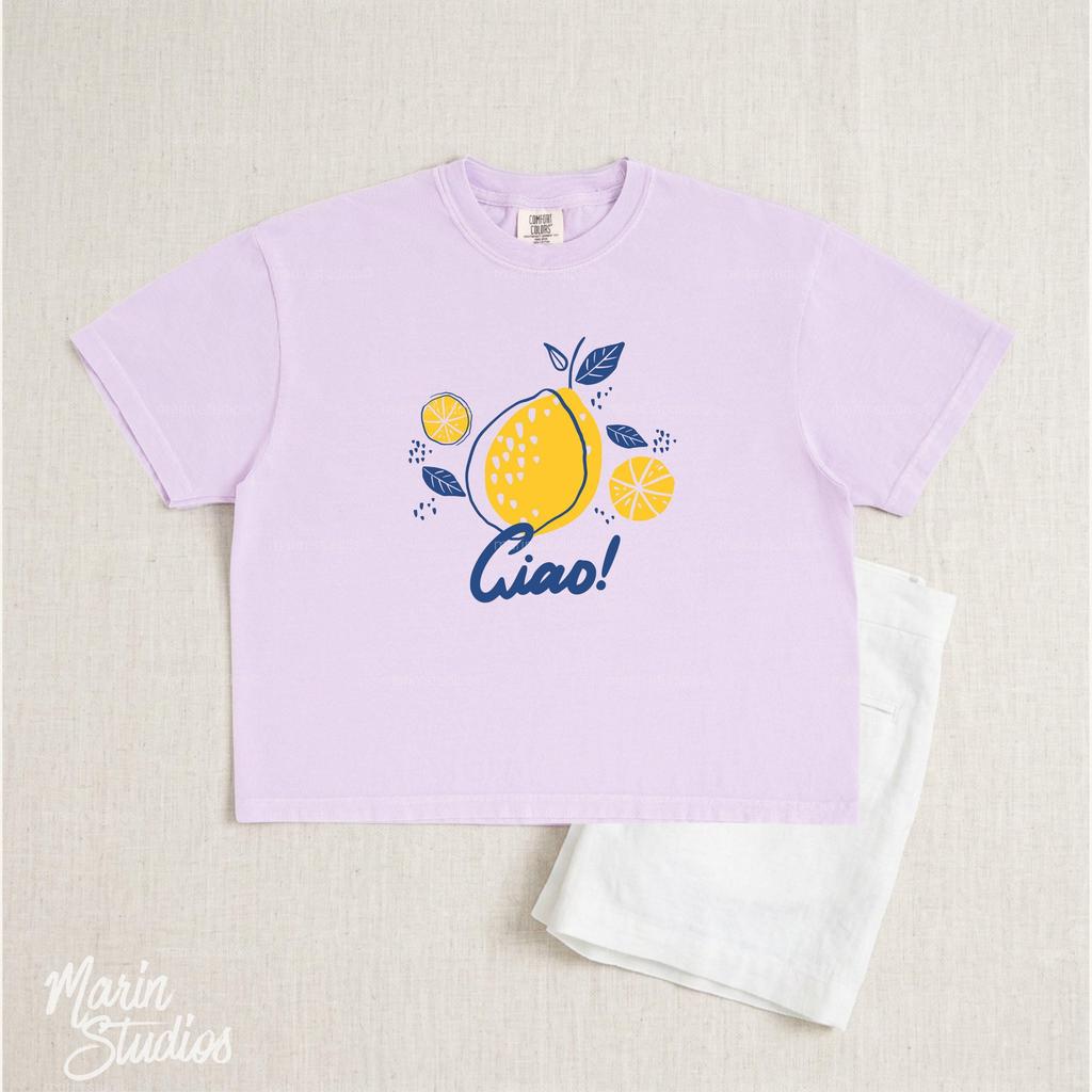 Ciao Lemon Shirt, Italian Summer Tee, Comfort Colors® Amalfi Coast Boxy Cropped T-Shirt