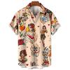 3D Retro Digital Printed Men's Lapel Short Sleeved Shirt
