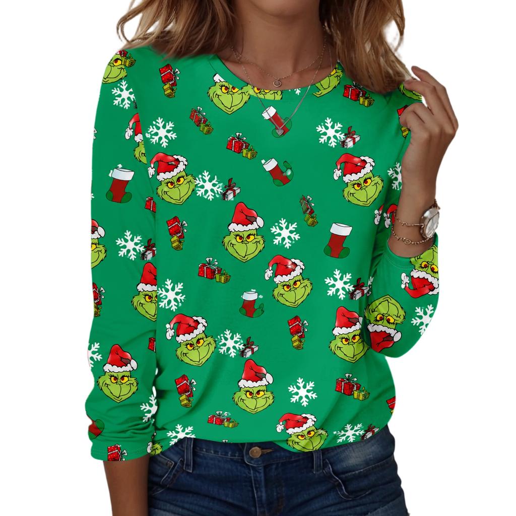 Women's Fashion Casual Christmas Graphic Print Neck Top for Holiday Everyday Wear