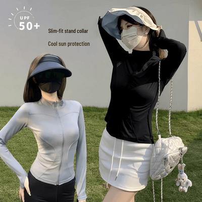 Women's Ice Silk Sun Protection Jacket - Stand Collar, Breathable, Slimming, Lightweight for Summer & Yoga