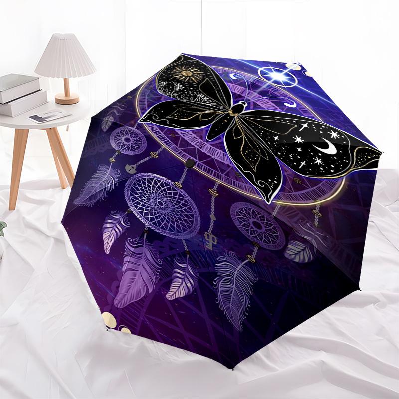 Butterfly Dreamcatcher- Automatic Umbrella, Four Seasons Portable Folding Umbrella, Suitable for Men and Women, Travel, Daily Compact Umbrel