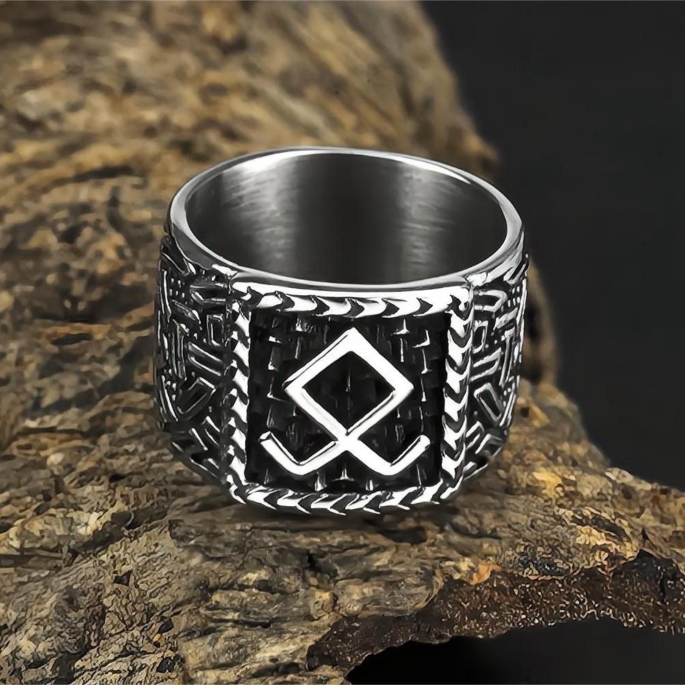 Men's Titanium Steel Viking Rune Ring Retro Rustproof Stainless Steel Band