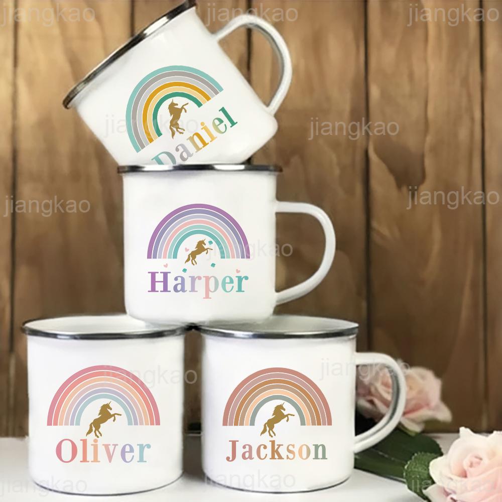 Personalized Mug for Kids Custom Rainbow Unicorn with Name Cup for Boys Girls Handle Mugs Birthday Party Favors Children's Gift