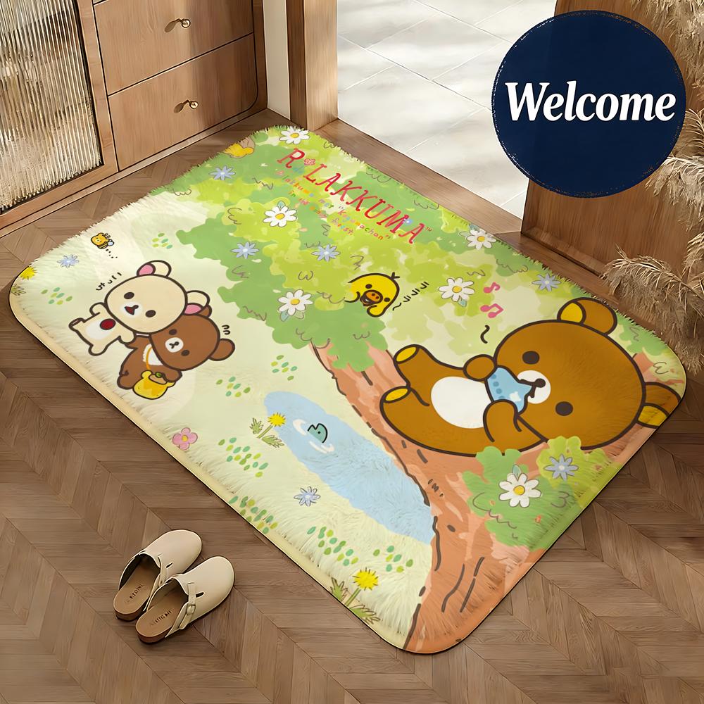 Soft Flannel Floor Mat Character Rilakkuma Floor Mat Non-Slip Absorbent Doormat Bathroom Bedroom Home Decor Rug