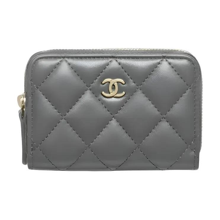 

Chanel 25B Double C Logo Quilted Lambskin Coin Purse Women s Gray Black Gift Set(Basic Set+Original Box&Handbag) сірий колір