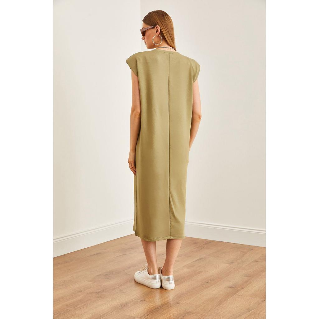 Women's Navy Blue Shoulder Padded Crystal Dress Elb-19002086