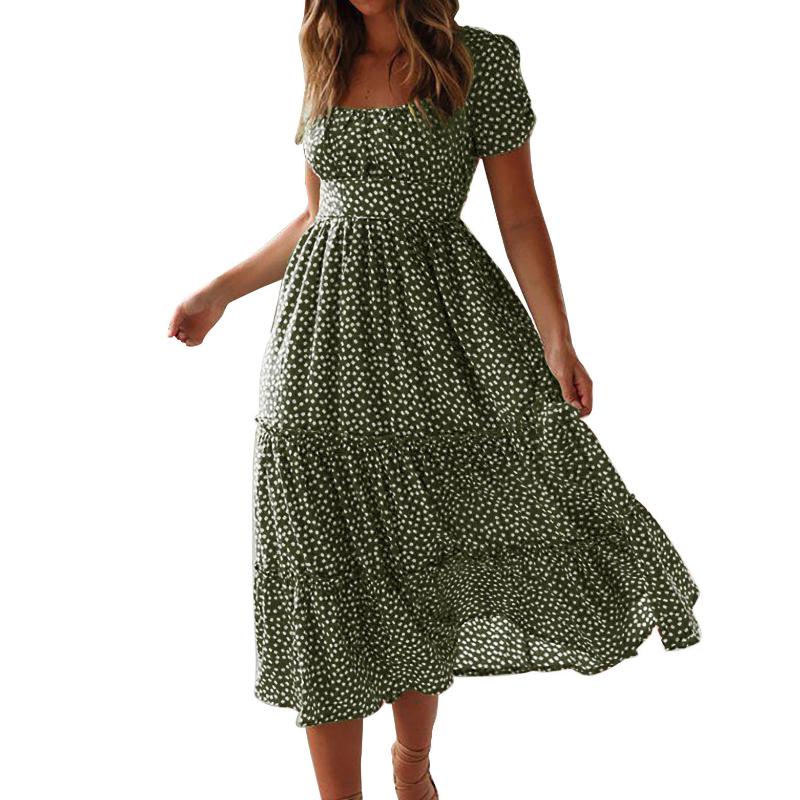 

Платье Summer Love в горошек для женщин, повседневное, А-силуэт, короткий рукав, квадратный воротник, оборка, миди, шифон, красный, черный, синий, зеленый XXL армия зеленый