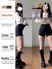 Black Plus Size High Waist A-line Shorts for Spring