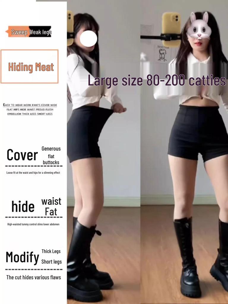 Black Plus Size High Waist A-line Shorts for Spring