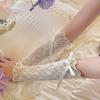 Kawaii Lace Ruffle Arm Sleeves Fishnet Design Bowknot Strapping Fingerless Gloves Elastic Cuff Mesh Gloves Clothes Accessories