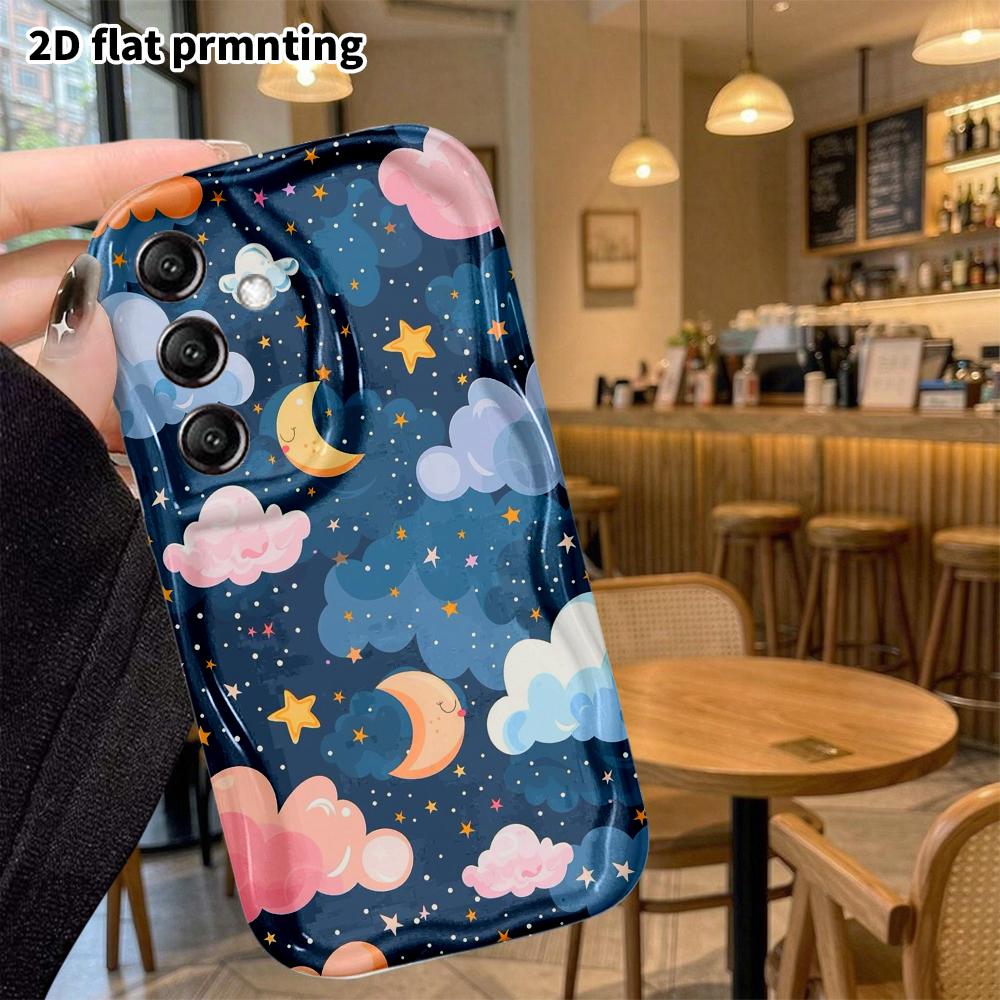 Phone Case: 2D Flat, Suitable for Samsung Galaxy A34 A35 M05 M06 S20 S22 S21 FE Plus 5G Protective Cases, Light Cartoon Night Sky with Stars and Moon,