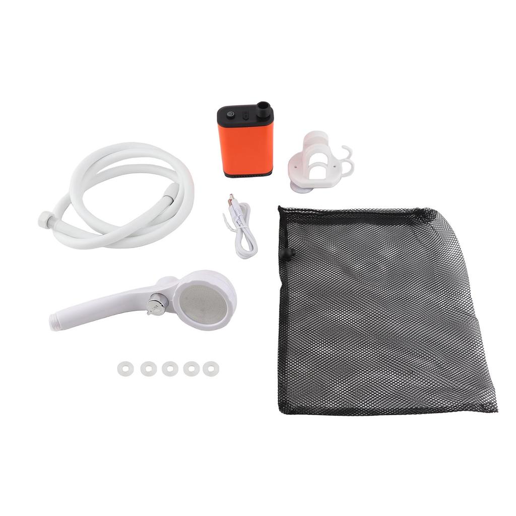 Przenośny Prysznic Elektryczny Kempingowy z 3 Ustawieniami Strumienia Wody Bezprzewodowa Pompa Prysznicowa Zewnętrzna z Rurą 5,9 stopy Kąt Stojak dla Tr