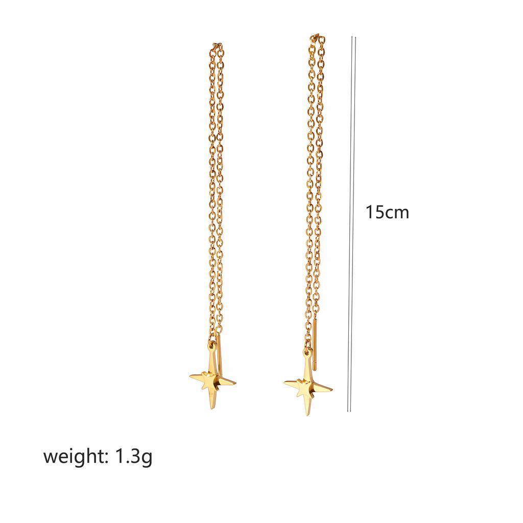 18k Gold Plated Chain Earring Dainty Star Moon Strip Drop Dangle Stainless Steel Long Threader Earring For Women