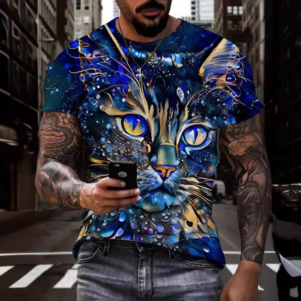 Trendy 3D Cat Print Polo Shirt, Stylish Streetwear For Men