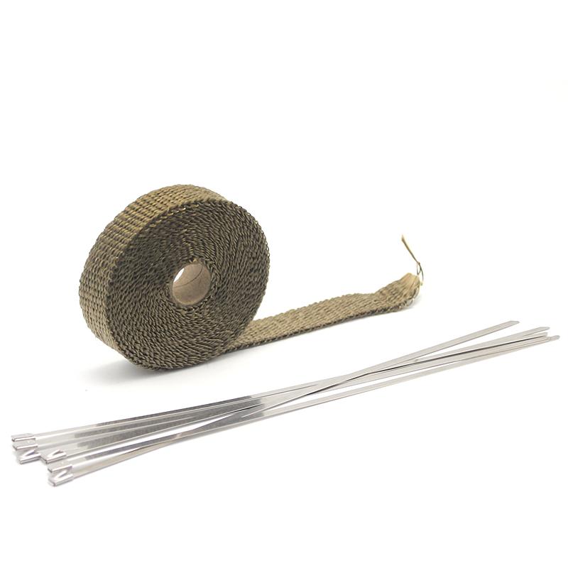 ZSDTRP 25mm*5/10/15M Titanium Exhaust Heat Wrap Roll for Motorcycle Fiberglass Heat Shield Tape with Stainless Ties