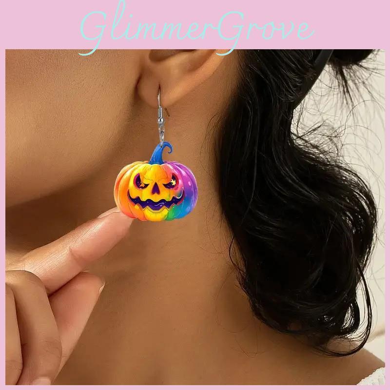 Kreative Halloween-Themenfarbenfrohe Kürbismuster Damen Acryl-Ohrringe für Party Modeaccessoires