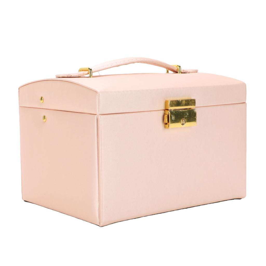 Jewelry Box Multifunctional Multi Layers Large Capacity Necklace Earrings Organizer Holder Box with Key Pink