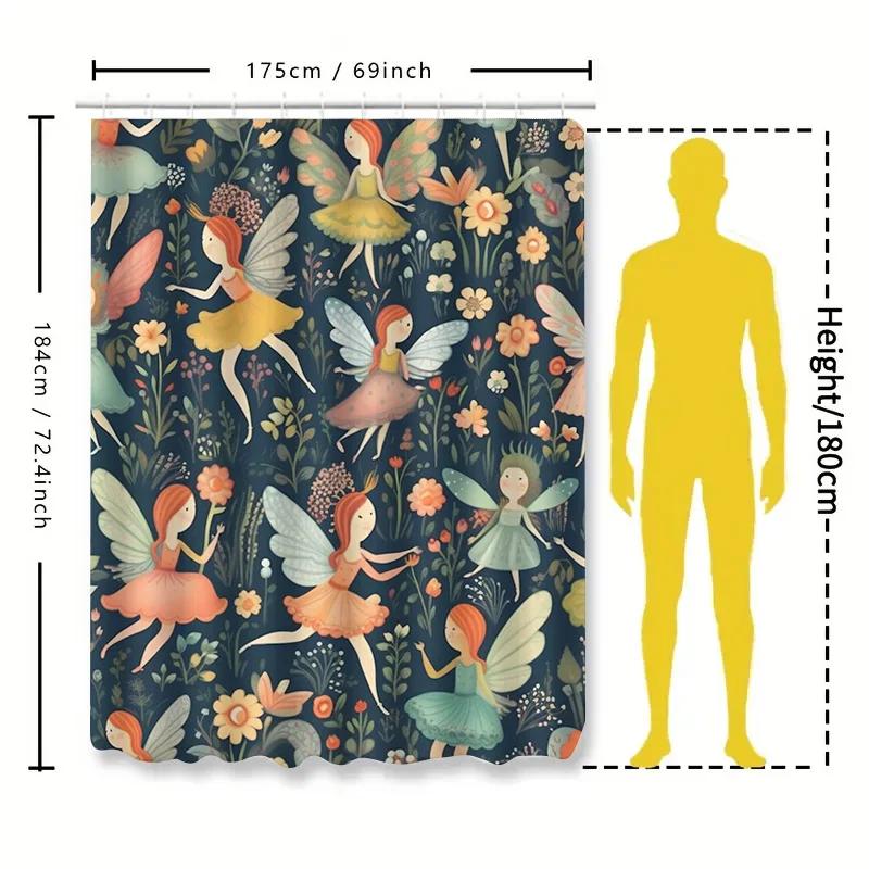 Whimsical Fairy Garden Shower Curtain Colorful Floral Design For Bathroom Decor Extra Long Waterproof Fabric With Hooks Incl