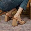 2025 new summer versatile soft leather retro word with waterproof table thick heel Roman sandals women's high heel shoes
