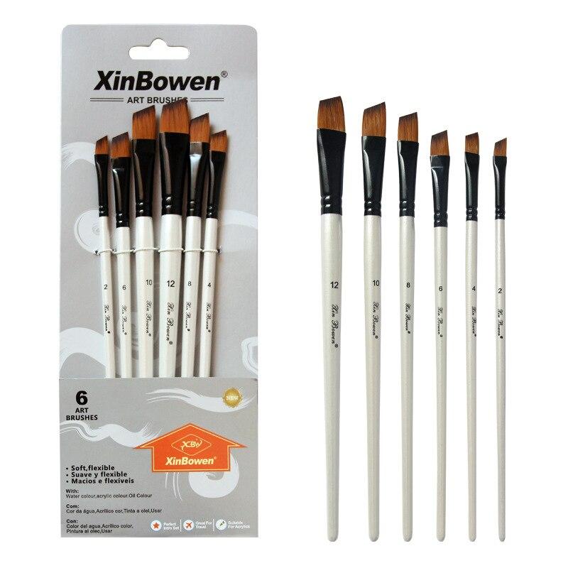 JOWOART Two-tone Nylon Hair Brush Pearl White Wood Pole for Oil Paint for Hair Watercolor Brush for Beginners 6 Pcs/set Art Paint Brush