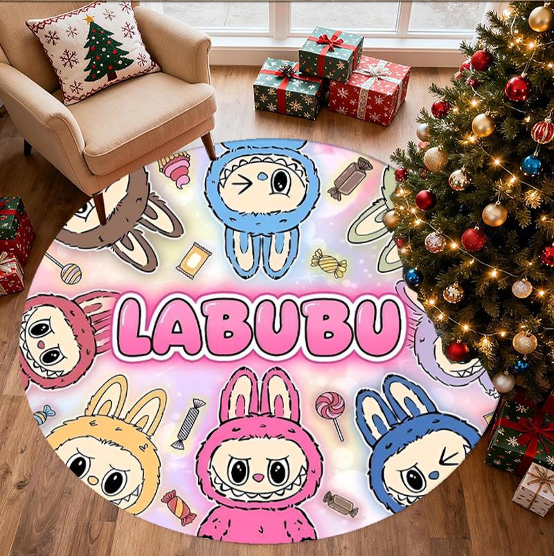 Labubu Pattern Round Rug, Indoor/Outdoor Mat, for Picnic, Gameroom, Bedroom, Office, Living Room, Home Decor Carpet, Birthday Gift