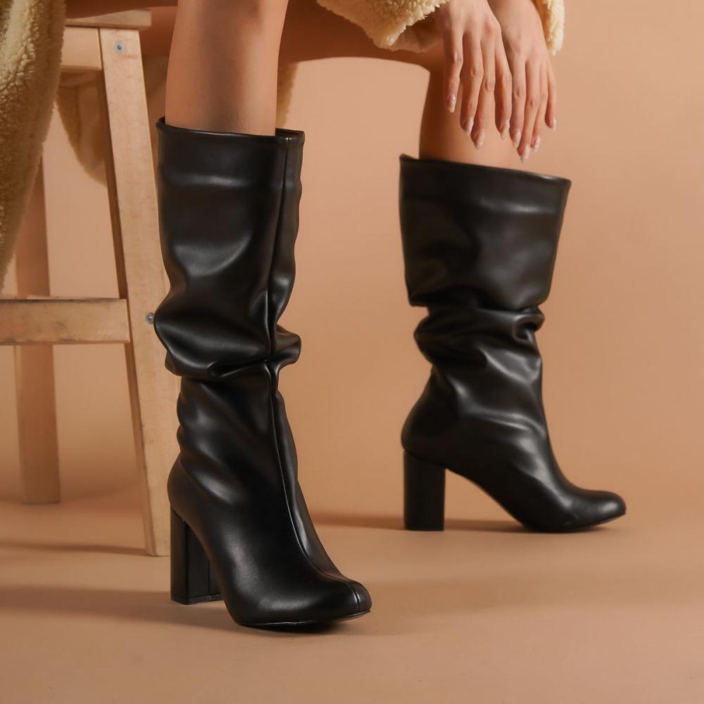 

Женская модная черная кожаная обувь на каблуке