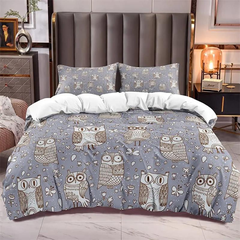 Owl Duvet Cover Bird Decor Bedding Set Printed Comforter Cover For Boys Girls Children Teens Bedroom Decor With Pillow Case