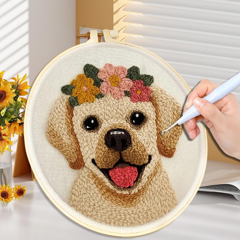 Punch Needle Kit For Beginners Cute Dog Animal Punch Needle Poke Embroidery Set Cute Cat Cross Stitch Kits Adult Craft Supplies