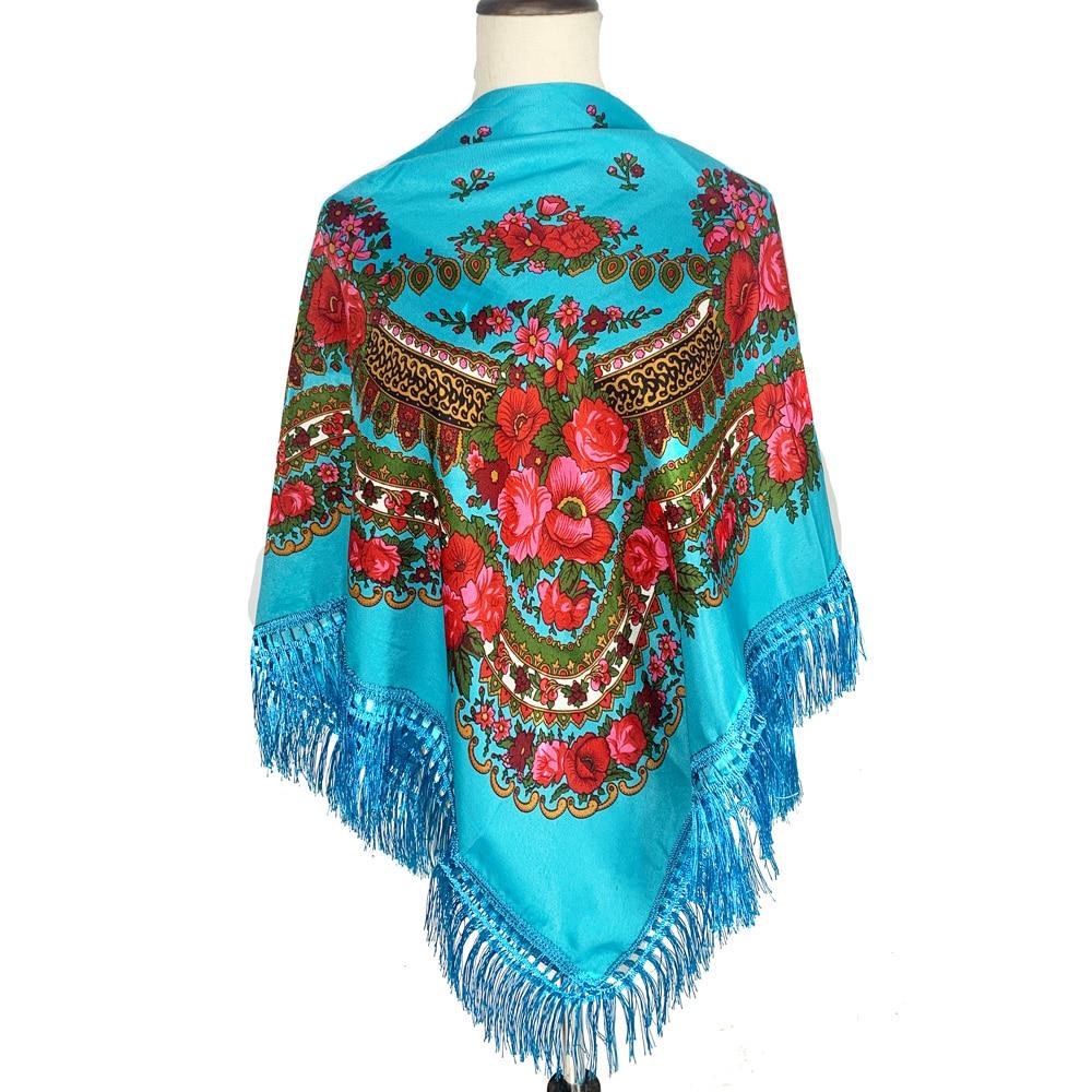 

120*120 см женский квадратный шарф с русским цветочным принтом небесно-голубой