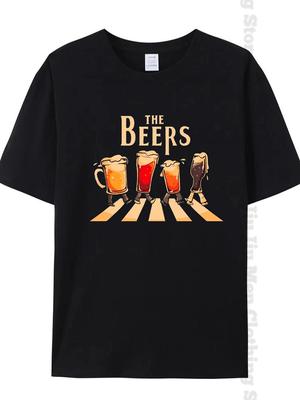 Koszulki męskie z nadrukiem piwa Oddychające Markowe Topy Moda Uliczna T-shirt Męski Casualowy Letni Luźny Oversizeowy T-shirty streetwear