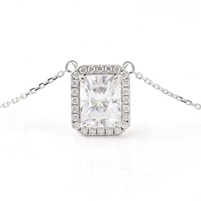 Radiant Cut Crystal Halo Pendant Necklace for Women, Luxury Silver Tone Statement Jewelry