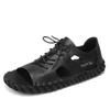Fashion Summer Hot Selling Men's Leather Casual Shoes Hollowed Out Cool Daily Flat Shoes Men's Beach Sandals Lace Up Handmade Soles