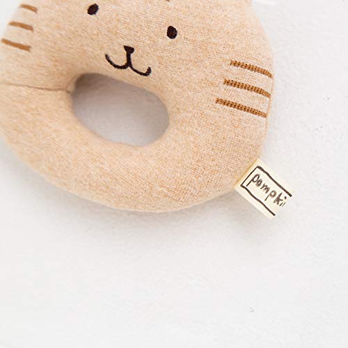 Y-1289 pompkins BABY 100% Organic Cotton [Kitty Series] Rattle, Made in Japan (Brown)