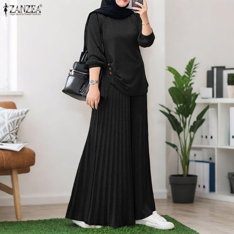 ZANZEA Women Long Sleeve Blouse and Pants Casual Two Piece Suit Sets