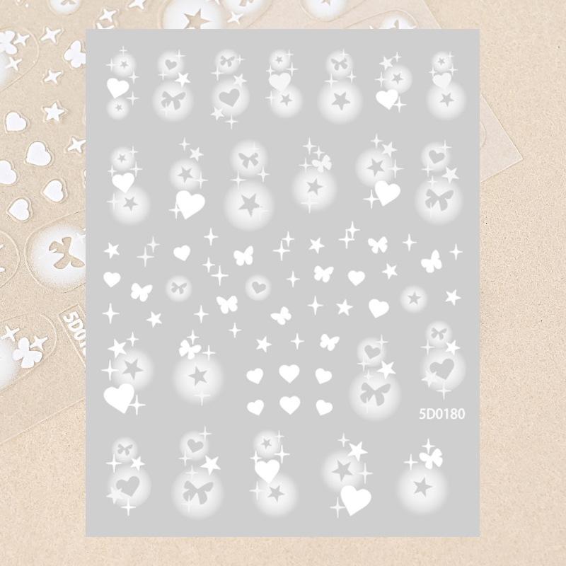 Smudged Semi-Transparent Hollow Butterfly Manicure Sticker, Love Star White Spray-Free Nude Nail Decorative Sticker