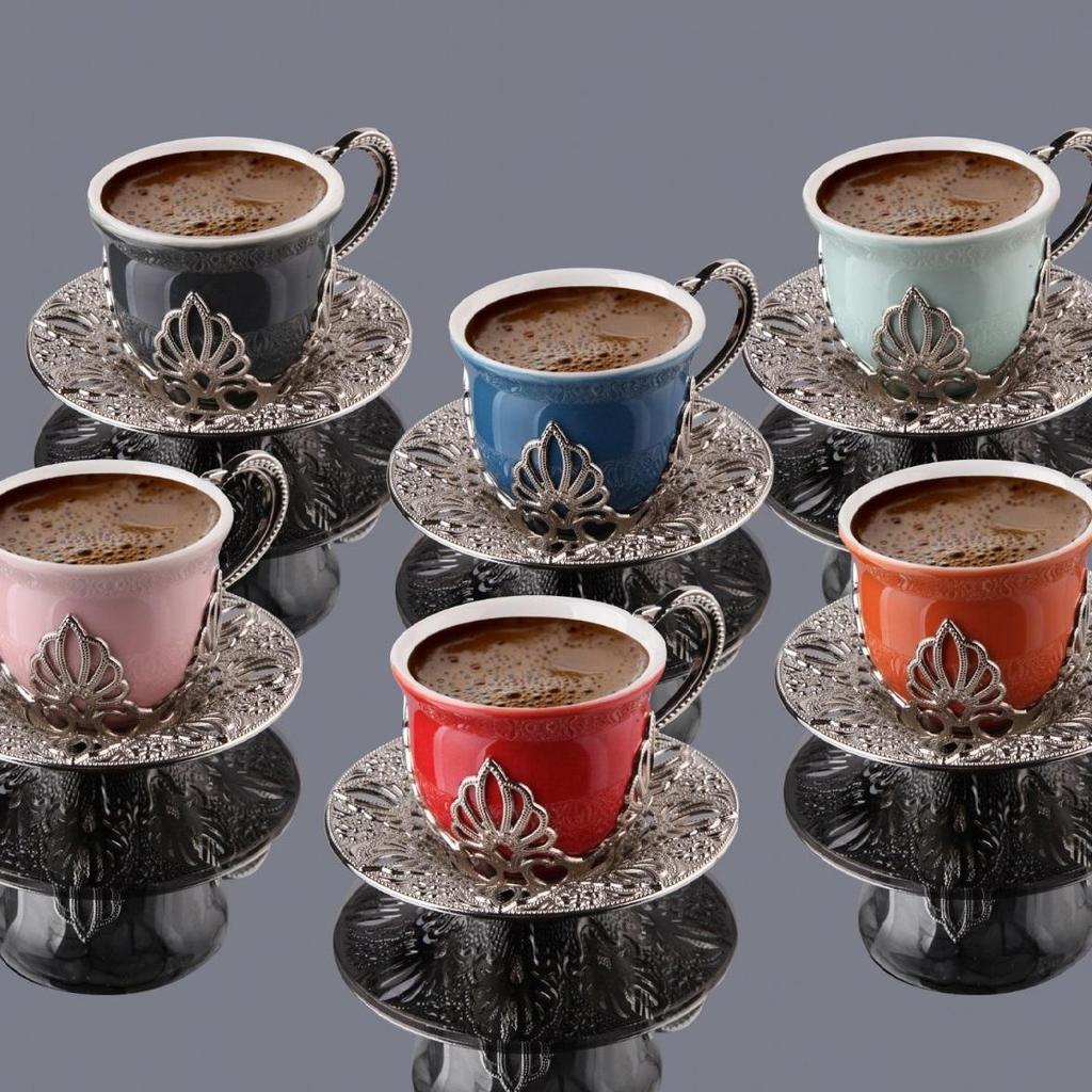 Sada šálků na kávu pro 6 osob - Skládá se z 12 kusů. Arabská, turecká sada šálků kávy