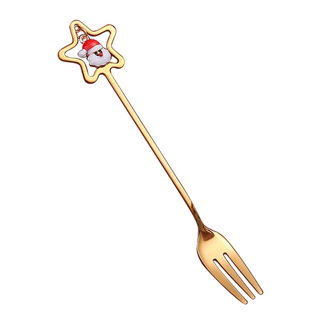 J Stainless Steel Christmas Dessert Spoon & Fork Set with Character Pattern - Festive Stirrer for Coffee & Desserts