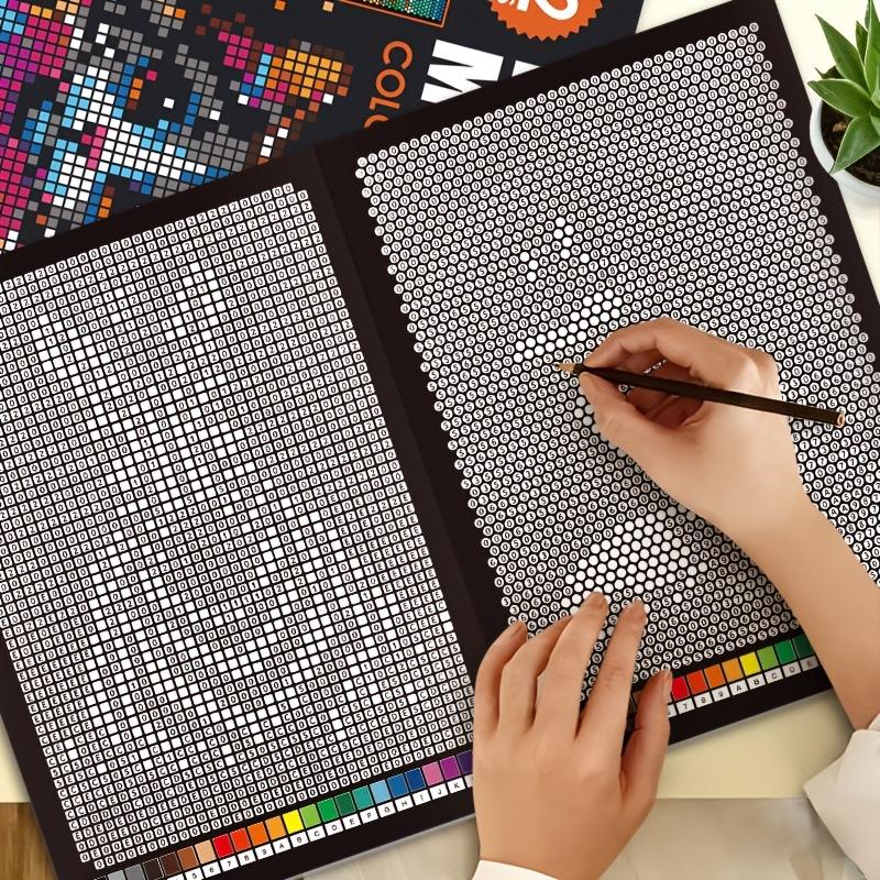 24 Seiten Mystery Mosaik Malbuch nach Zahlen für Erwachsene Pixel Art Stressabbau Handbemalung